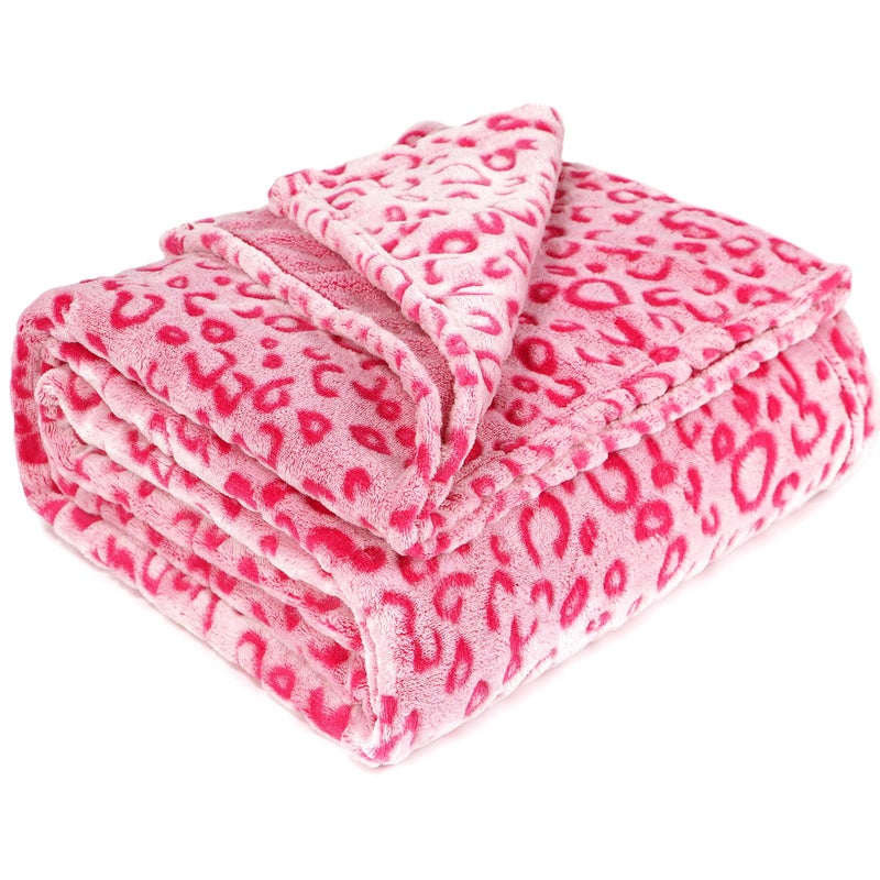 MIBOI Pink Fleece Throw Blanket Soft Flannel Leopard Blankets Cozy Fuzzy Plush Warm Throws for Girls Women - Image 1